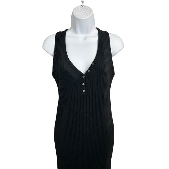 Converse Black Ribbed Fitted Midi Dress Sz Small Sleeveless V-Neck Casual - Picture 8 of 9